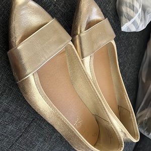 Gold pointy toe flats
